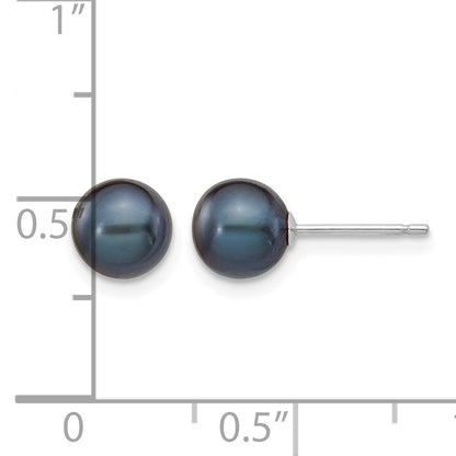 14k White Gold 6-7mm Black Round Freshwater Cultured Pearl Stud Post Earrings