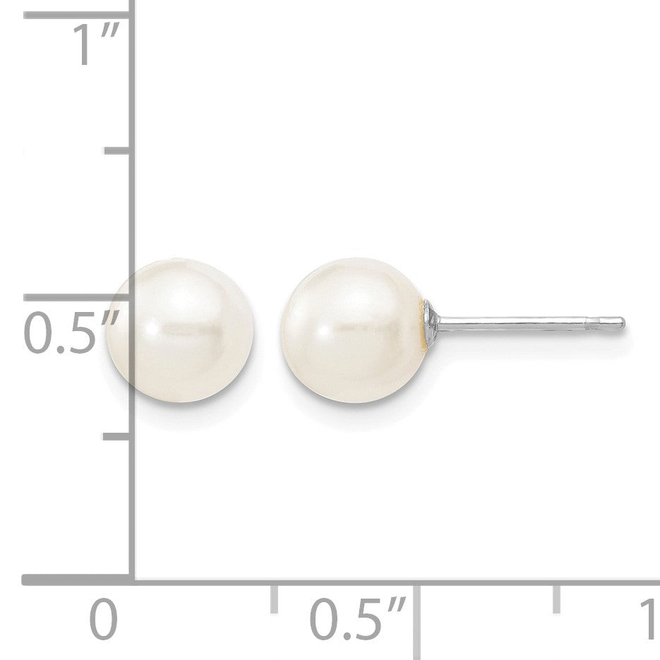 14k White Gold 6-7mm White Round Freshwater Cultured Pearl Stud Post Earrings