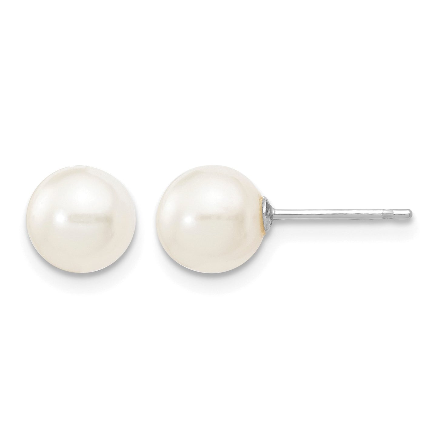 14k White Gold 6-7mm White Round Freshwater Cultured Pearl Stud Post Earrings