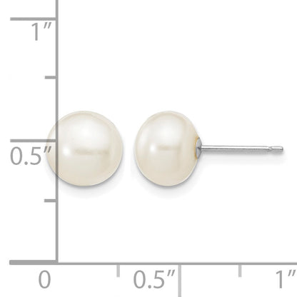 14k White Gold 7-8mm White Button Freshwater Cultured Pearl Stud Post Earrings
