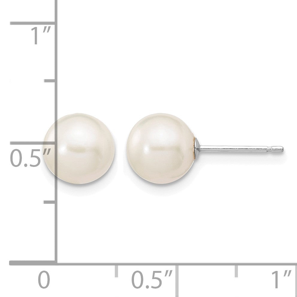 14k White Gold 7-8mm White Round Freshwater Cultured Pearl Stud Post Earrings
