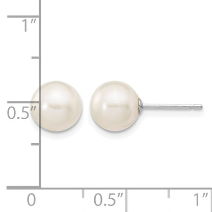 14k White Gold 7-8mm White Round Freshwater Cultured Pearl Stud Post Earrings