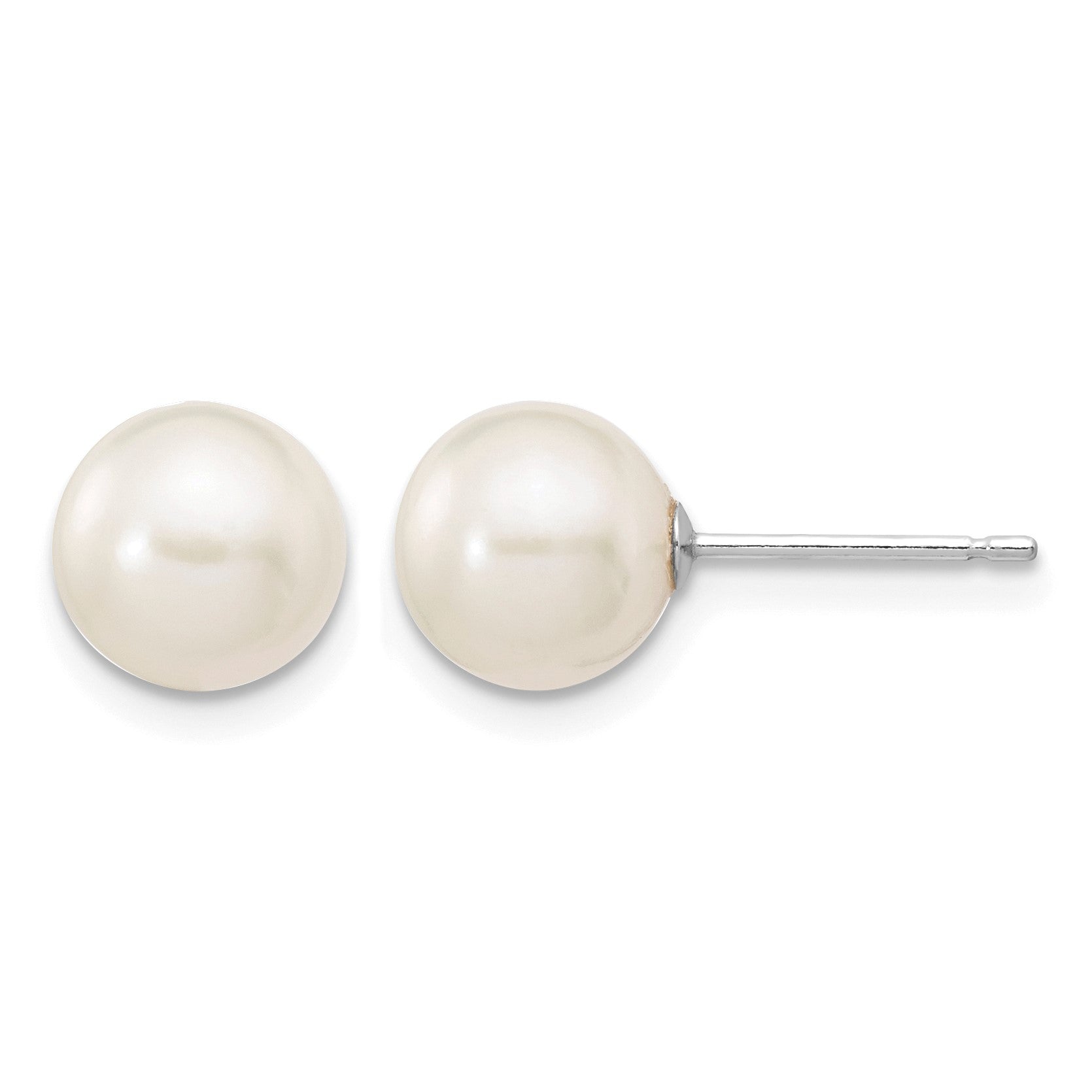 14k White Gold 7-8mm White Round Freshwater Cultured Pearl Stud Post Earrings
