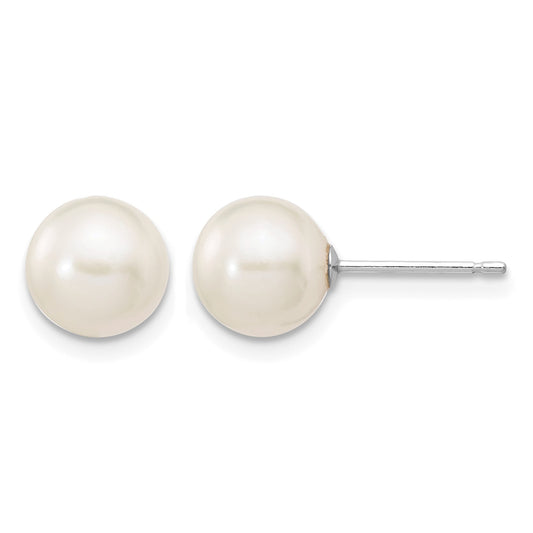 14k White Gold 7-8mm White Round Freshwater Cultured Pearl Stud Post Earrings