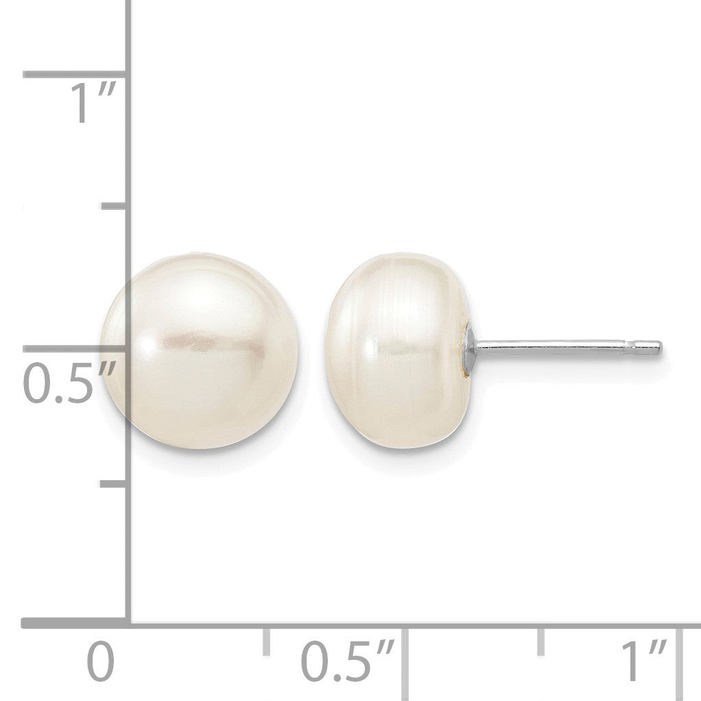 14k White Gold 8-9mm White Button Freshwater Cultured Pearl Stud Post Earrings