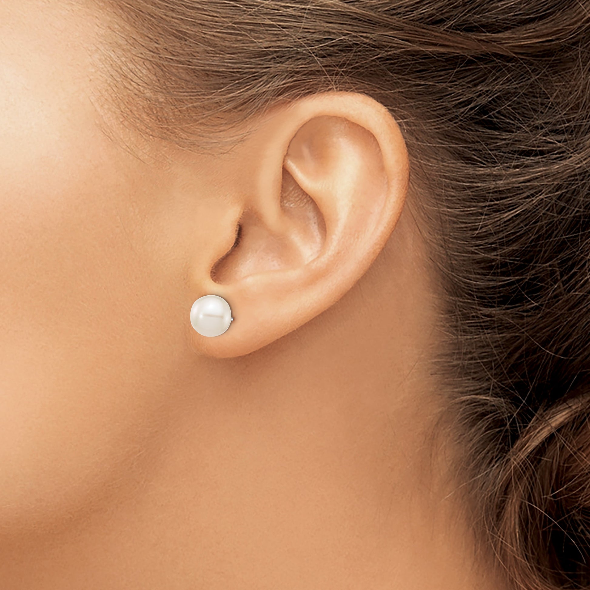14k White Gold 8-9mm White Round Freshwater Cultured Pearl Stud Post Earrings