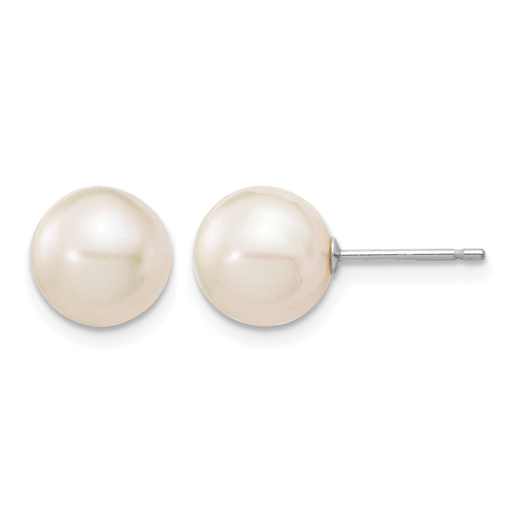 14k White Gold 8-9mm White Round Freshwater Cultured Pearl Stud Post Earrings