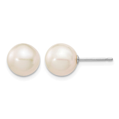 14k White Gold 8-9mm White Round Freshwater Cultured Pearl Stud Post Earrings