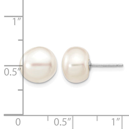 14k White Gold 9-10mm White Button Freshwater Cultured Pearl Stud Post Earrings