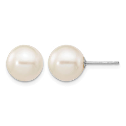14k White Gold 9-10mm White Round Freshwater Cultured Pearl Stud Post Earrings