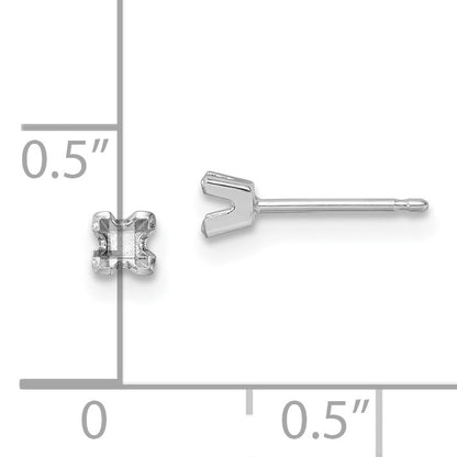 14k White Gold 2.75mm Princess Cut Stud Earring Mountings