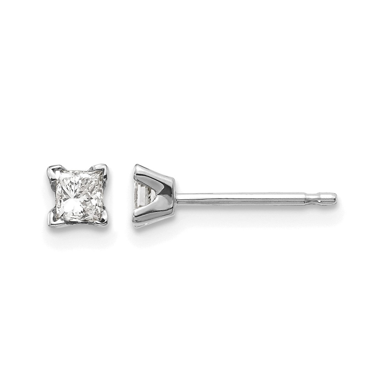 14k White Gold AA Quality Complete Princess Cut Diamond Earrings
