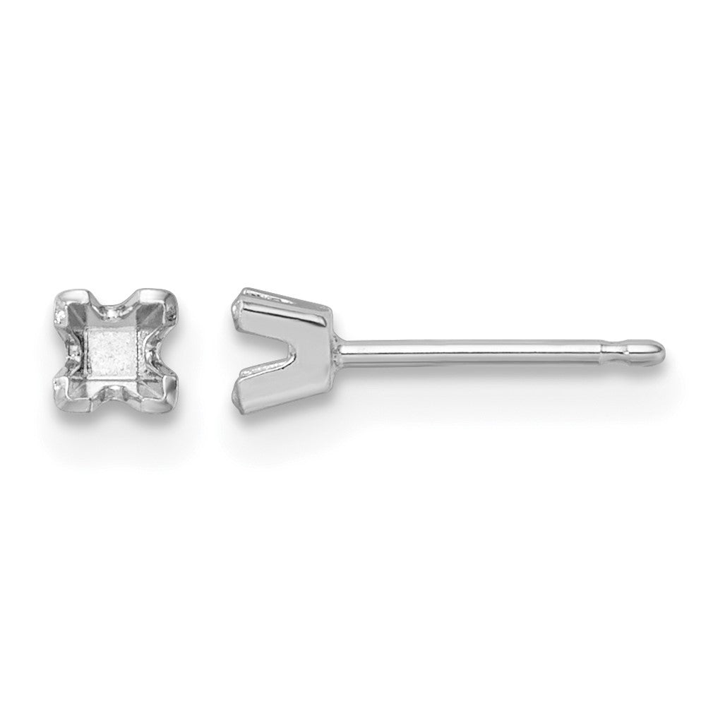 14k White Gold 2.75mm Princess Cut Stud Earring Mountings