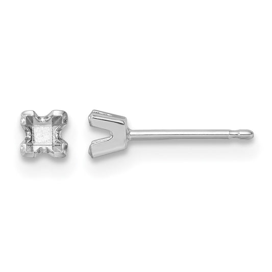 14k White Gold 2.75mm Princess Cut Stud Earring Mountings