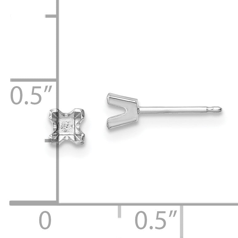14k White Gold 3mm Princess Cut Stud Earring Mountings