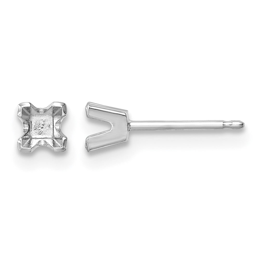14k White Gold 3mm Princess Cut Stud Earring Mountings