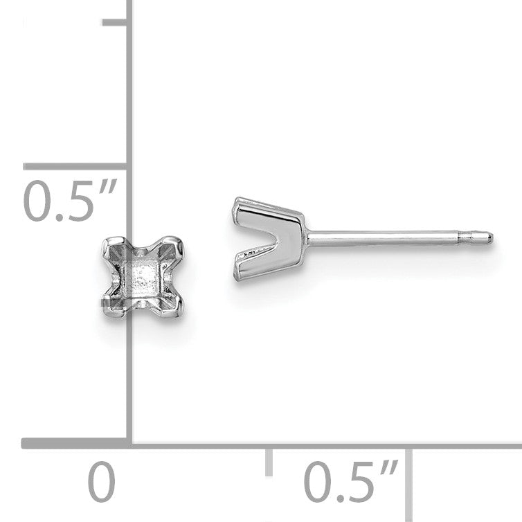 14k White Gold 3.25mm Princess Cut Stud Earring Mountings