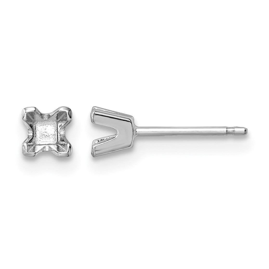 14k White Gold 3.25mm Princess Cut Stud Earring Mountings
