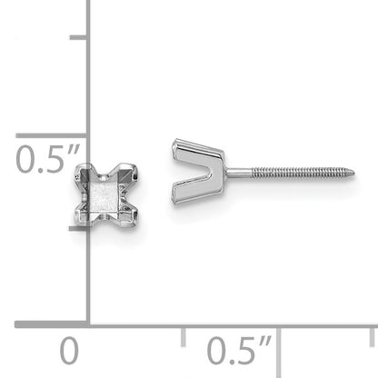 14k White Gold 3.5mm Princess Cut Stud Earring Mountings