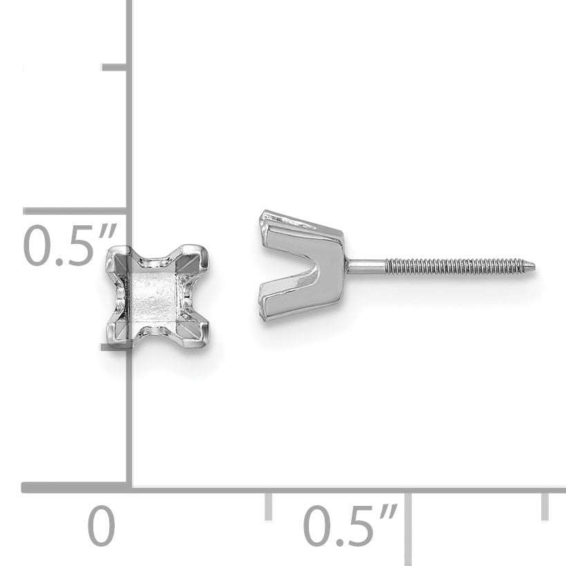 14k White Gold 3.75mm Princess Cut Stud Earring Mountings
