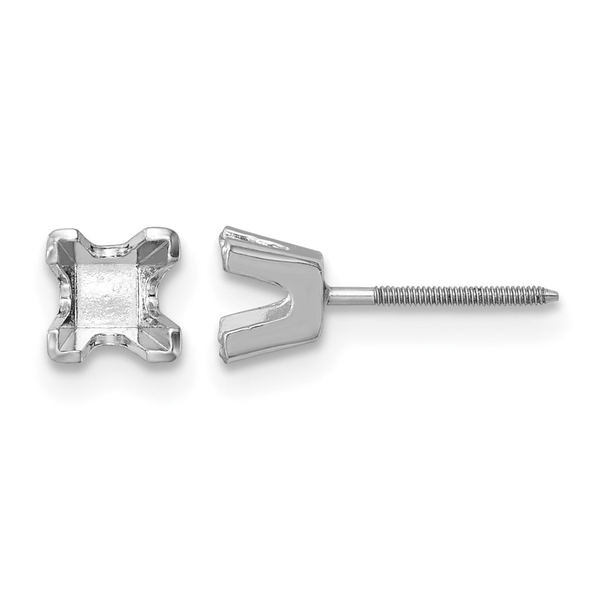 14k White Gold 3.75mm Princess Cut Stud Earring Mountings