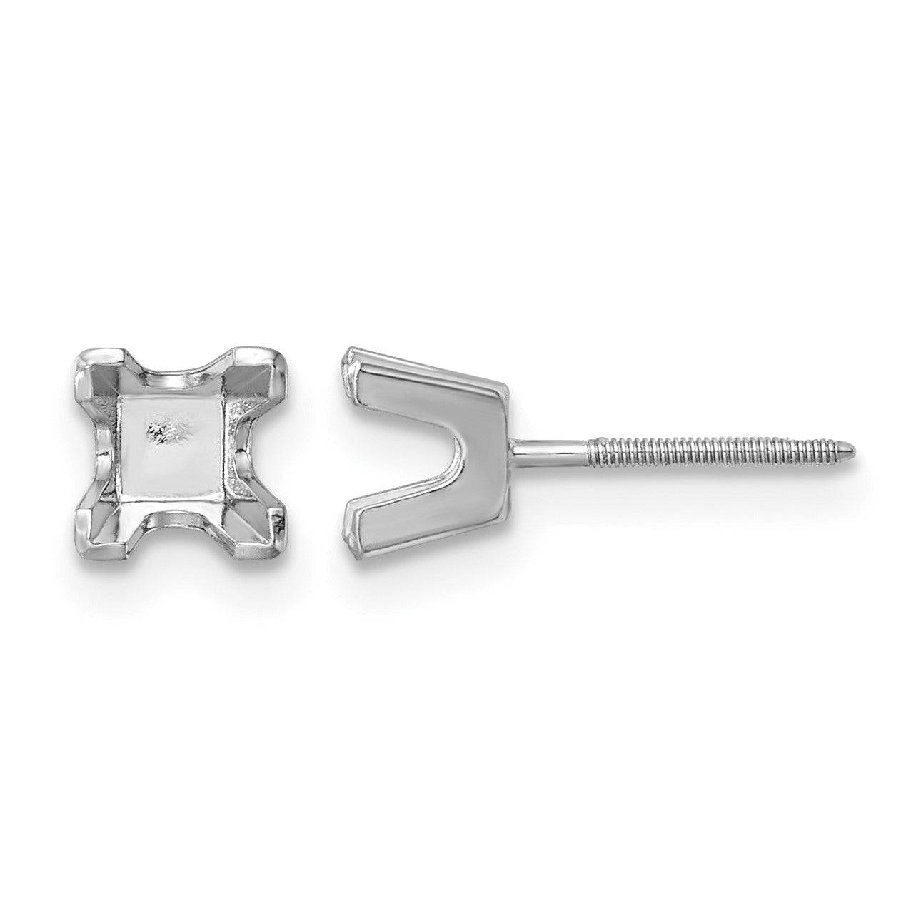 14k White Gold 4mm Princess Cut Stud Earring Mountings