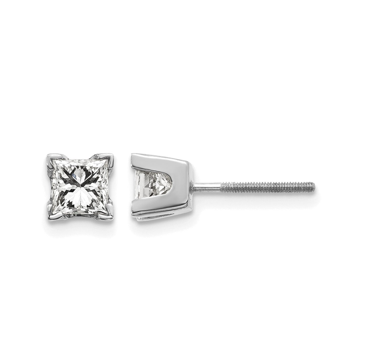 14k White Gold VS Quality Complete Princess Cut Diamond Earrings