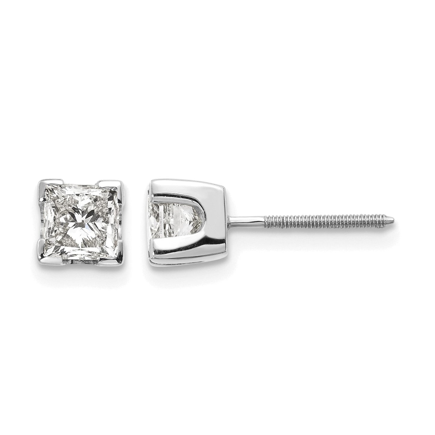 14k White Gold 4.5mm Princess Cut Stud Earring Mountings