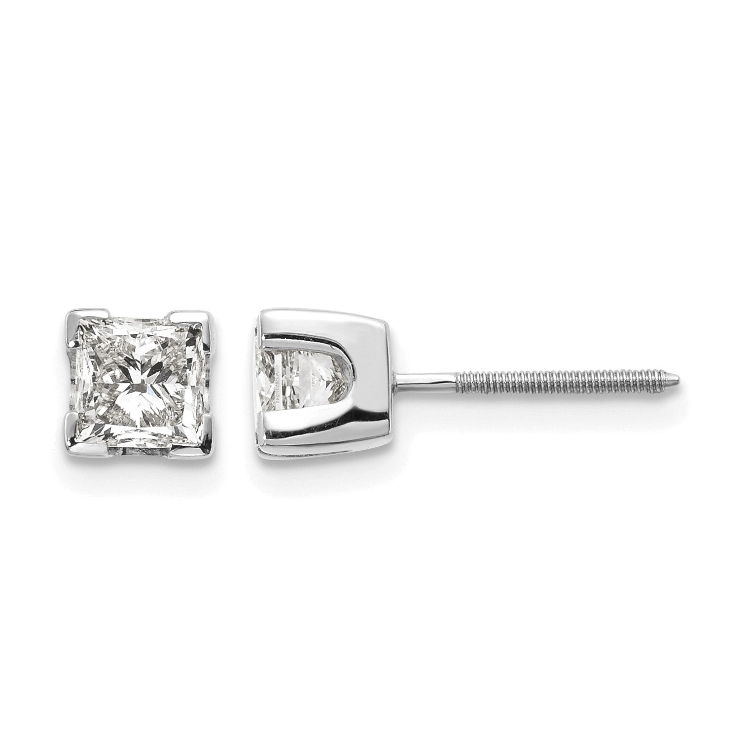 14k White Gold 4.5mm Princess Cut Stud Earring Mountings