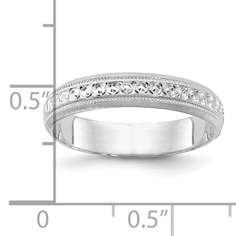 14k White Gold 3.75mm Design Etched Wedding Band Size 7