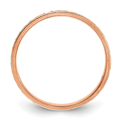14k Rose Gold 3mm Design Etched Wedding Band Size 6