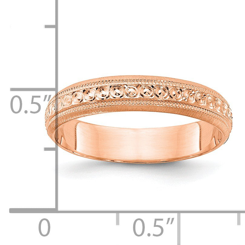 14k Rose Gold 3mm Design Etched Wedding Band Size 6