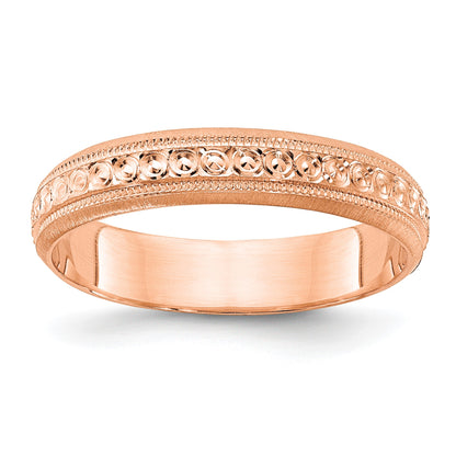 14k Rose Gold 3mm Design Etched Wedding Band Size 6