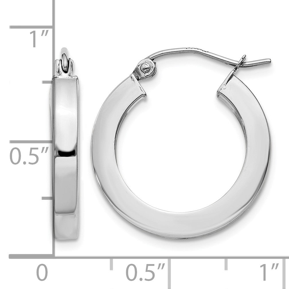 14k White Gold 3x20mm Polished Square Tube Hoop Earrings