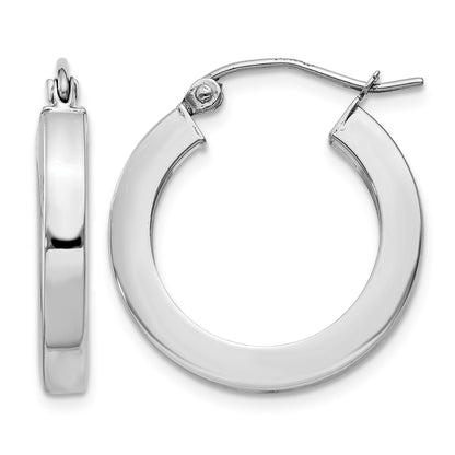 14k White Gold 3x20mm Polished Square Tube Hoop Earrings