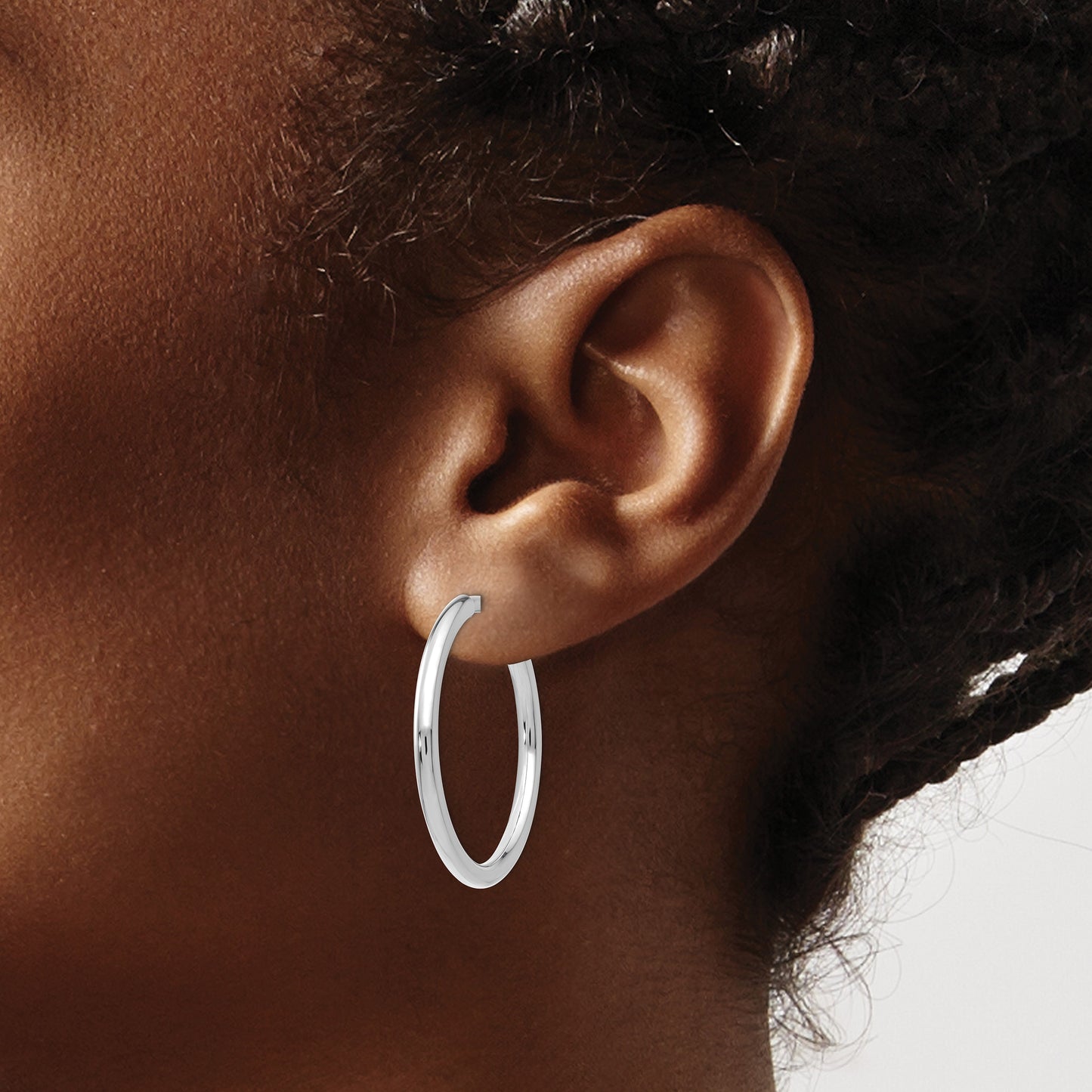 14k White Gold 2.5x25mm Polished Tube Hoop Non-pierced Earrings
