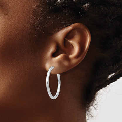 14k White Gold 2.5x25mm Polished Tube Hoop Non-pierced Earrings