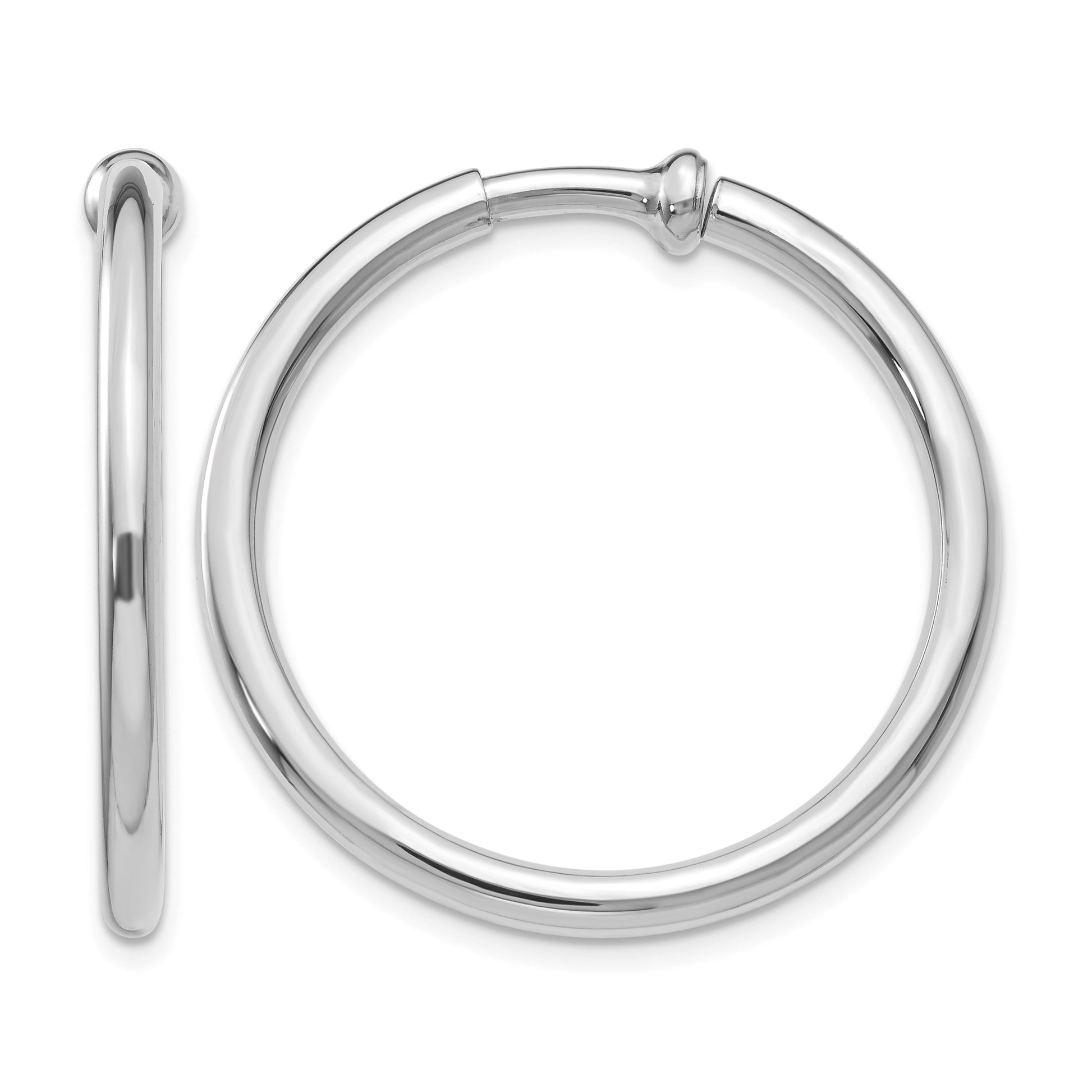 14k White Gold 2.5x25mm Polished Tube Hoop Non-pierced Earrings