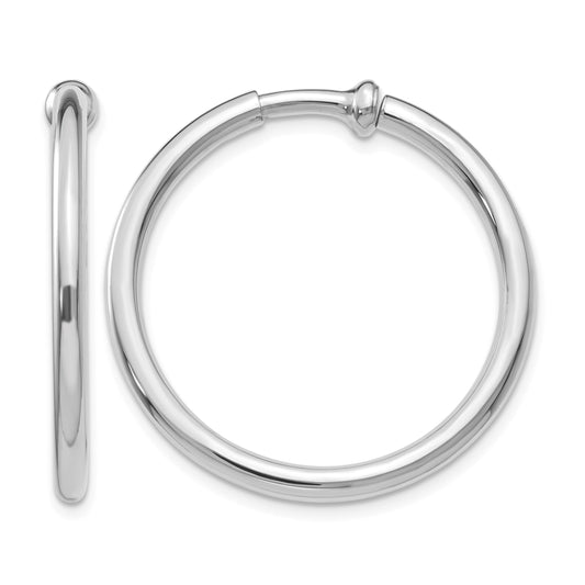 14k White Gold 2.5x25mm Polished Tube Hoop Non-pierced Earrings