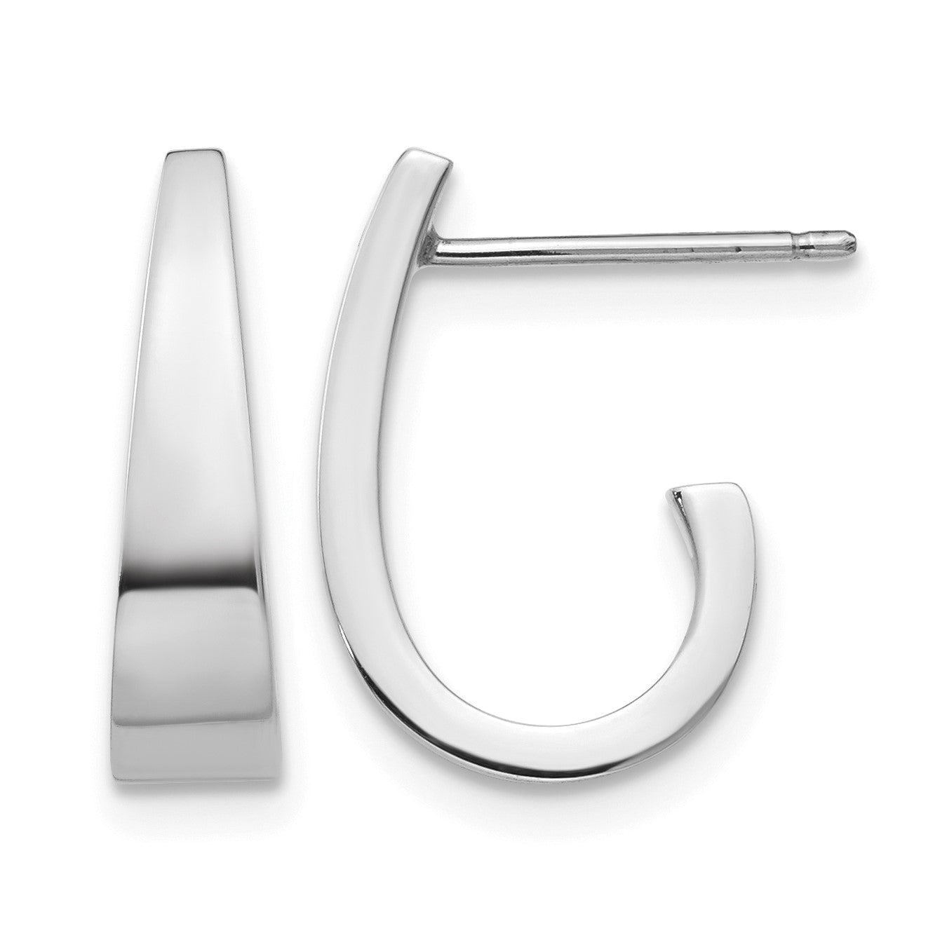 14k White Gold Polished J-Hoop Post Earrings