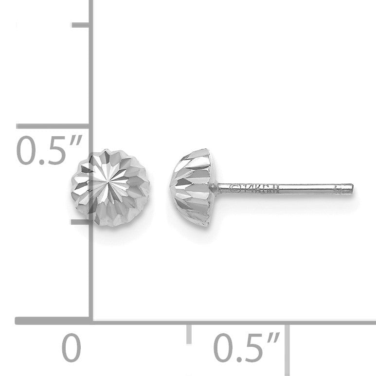 14k White Gold 5mm Polished Diamond-cut Half Ball Post Earrings
