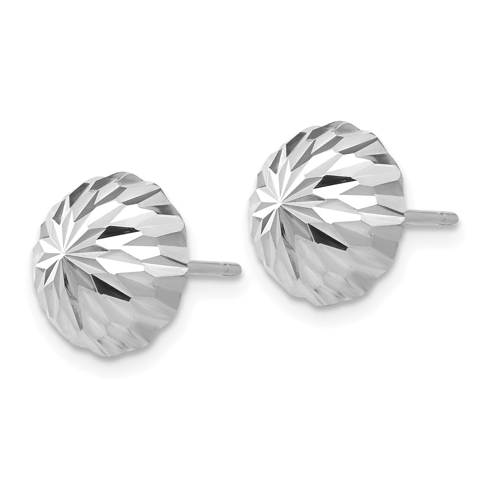 14k White Gold 10mm Polished Diamond-cut Half Ball Post Earrings