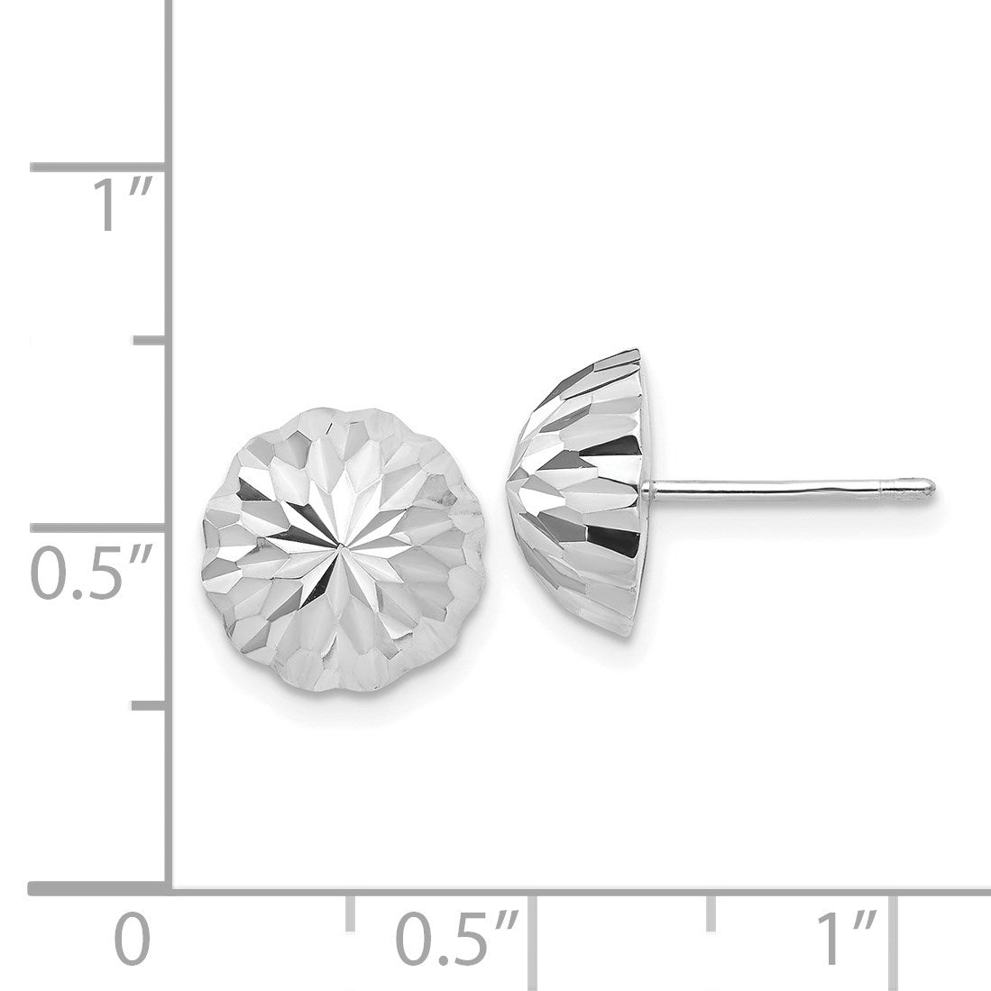 14k White Gold 10mm Polished Diamond-cut Half Ball Post Earrings