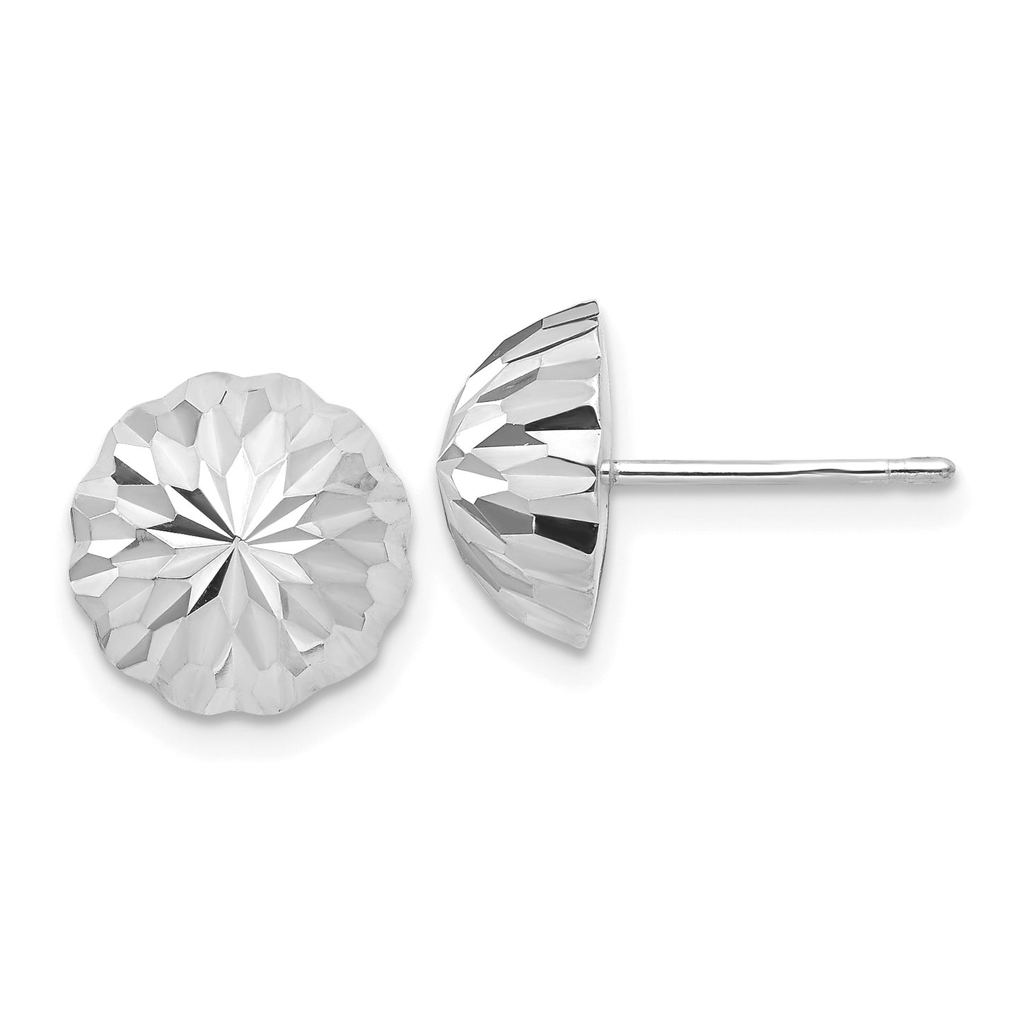 14k White Gold 10mm Polished Diamond-cut Half Ball Post Earrings