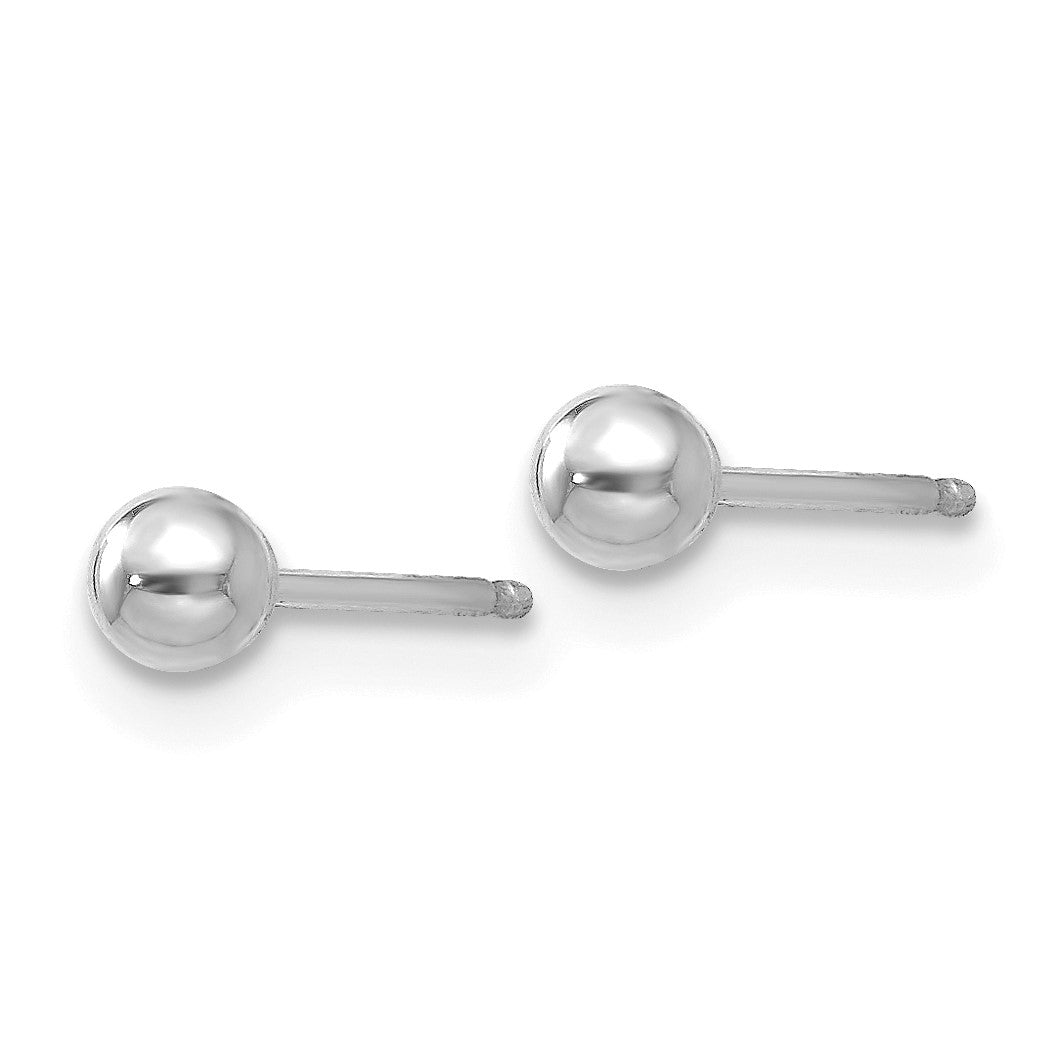 14k White Gold 3mm Polished Puffed Ball Post Earrings