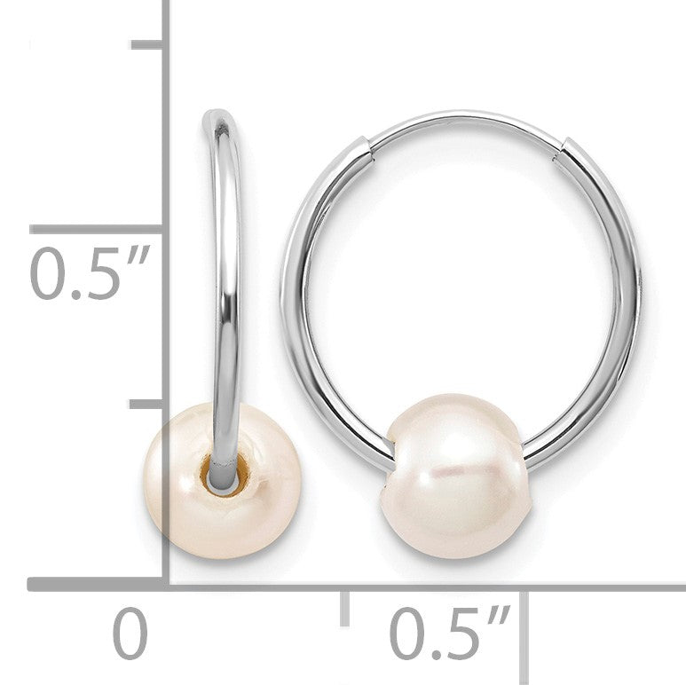 14k White Gold 5-6mm White Semi-Round Freshwater Cultured Pearl Endless Hoop Earrings