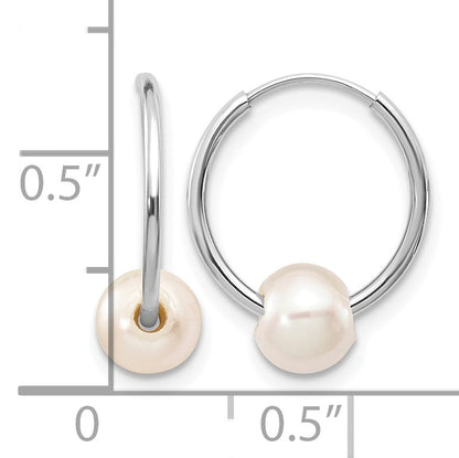 14k White Gold 5-6mm White Semi-Round Freshwater Cultured Pearl Endless Hoop Earrings