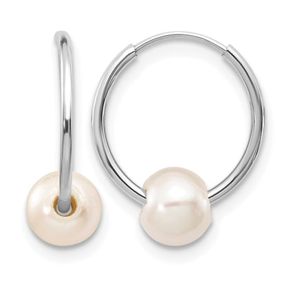 14k White Gold 5-6mm White Semi-Round Freshwater Cultured Pearl Endless Hoop Earrings