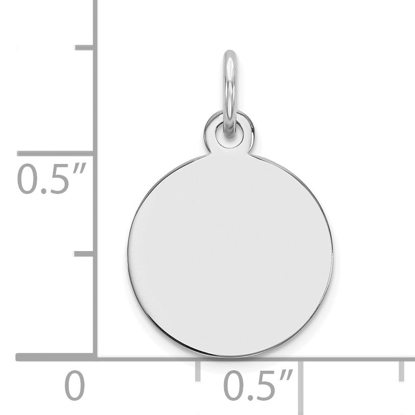 14k White Gold Plain .018 Gauge Round Engravable 12mm Disc Charm