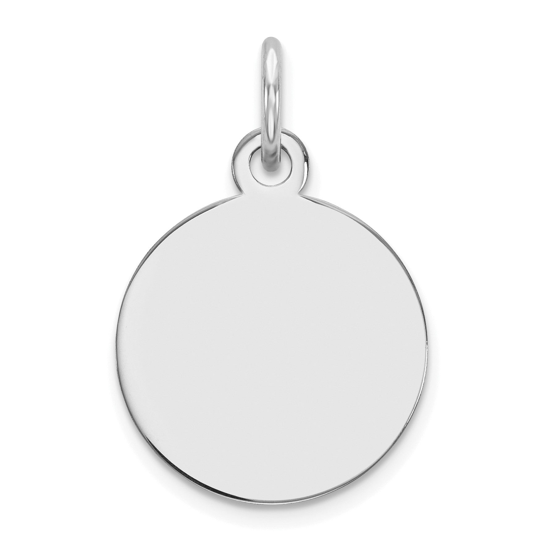 14k White Gold Plain .027 Gauge Round Engravable 12mm Disc Charm